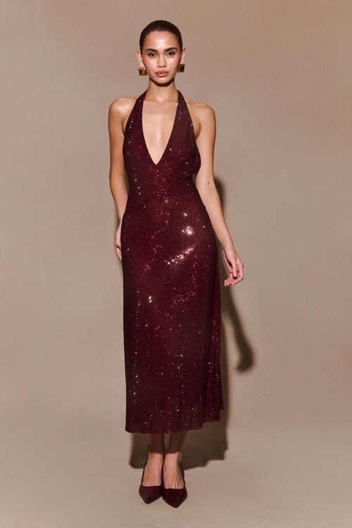 Sequin Halter Backless Midi Dress