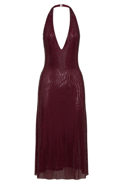Sequin Halter Backless Midi Dress