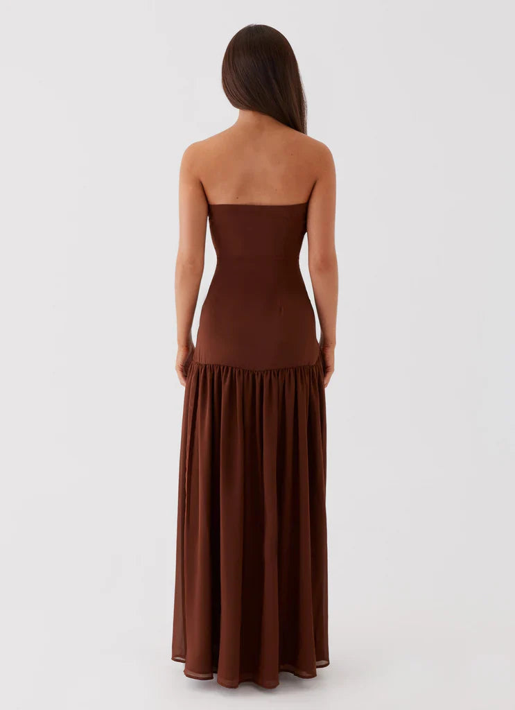 Red Floral Strapless Maxi Dress