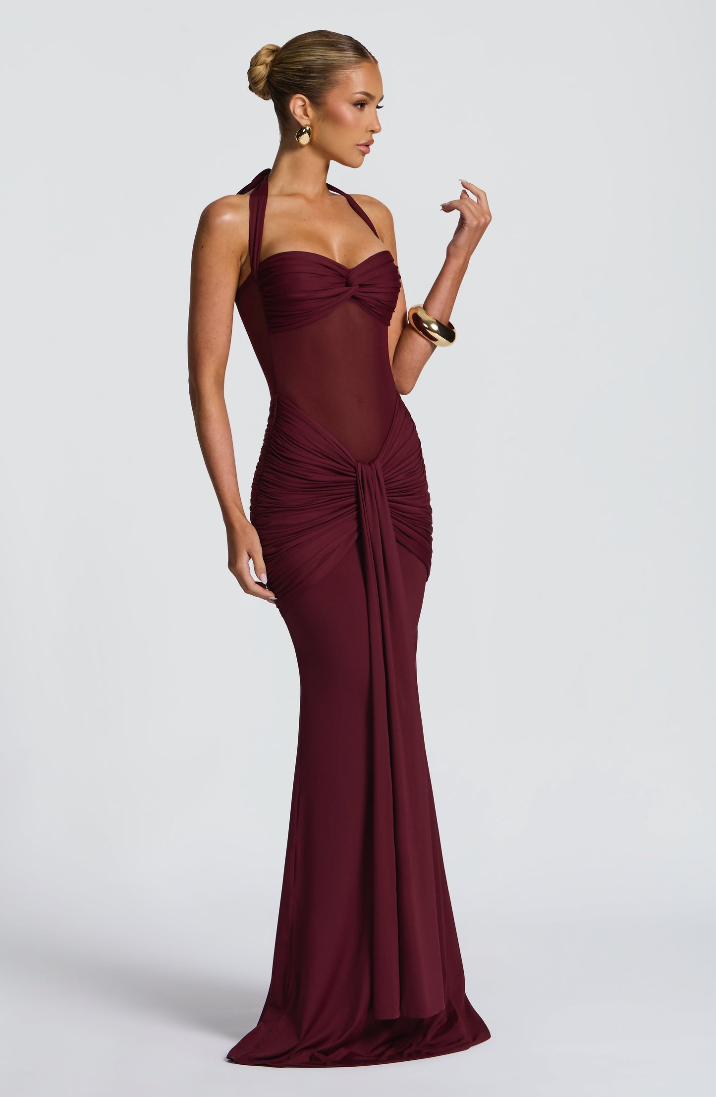 Luna Ruched Mesh Maxi Dress